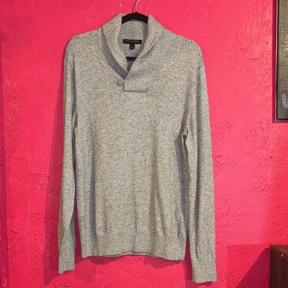 Banana Republic Men's Light Gray shawl neck wool blend Sweater, Grandpacore Sz M